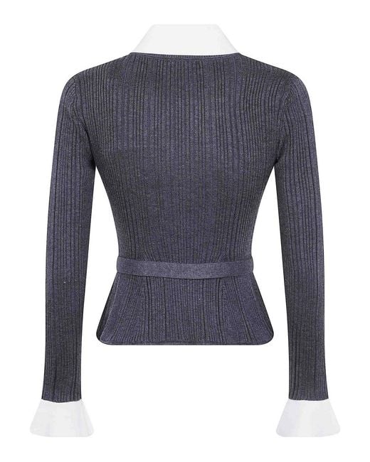 Self-Portrait Blue Ribbed Nit Cardigan