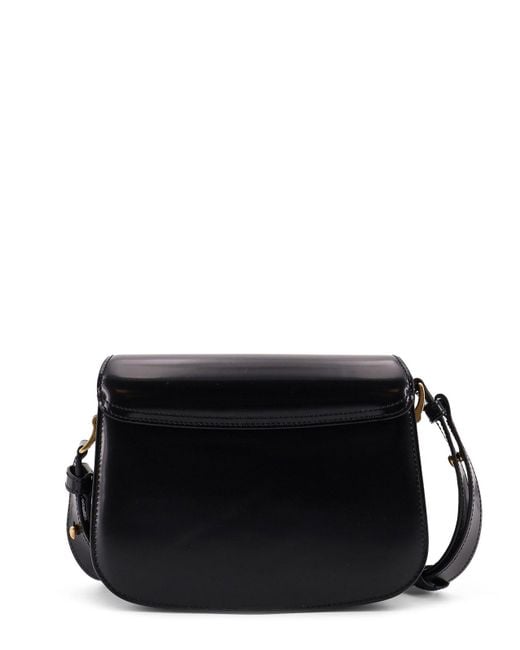 AMI Black Leather Shoulder Bag With Logo Monogram