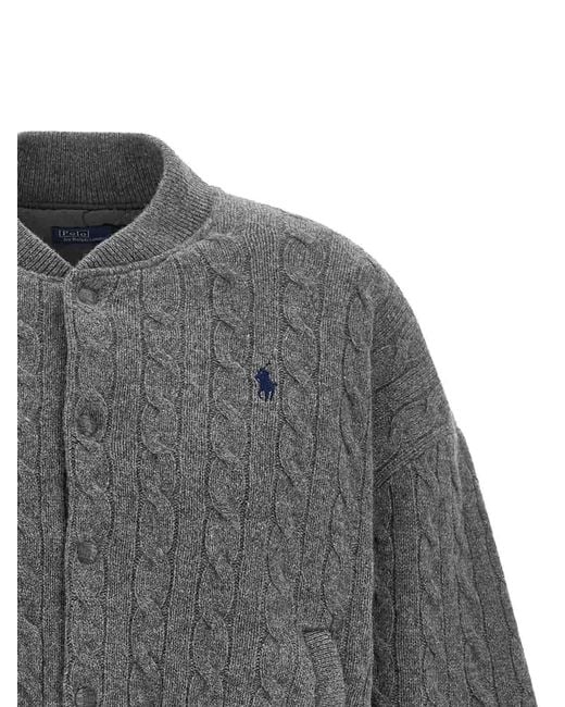 Polo Ralph Lauren Gray Padded Knit Braided Bomber Jacket