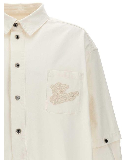 Off-White c/o Virgil Abloh White Denim Overshirt With Button Sleeve Detail for men