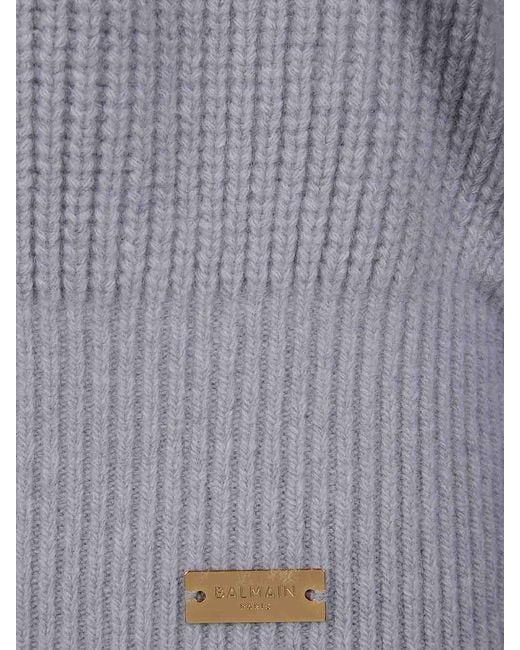 Balmain Gray Batwing Ribbed Knit Pull