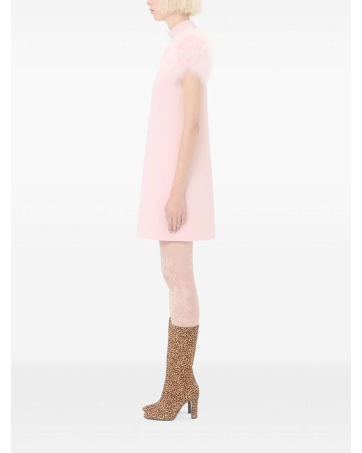 Valentino Garavani Pink Feathered Wool And Silk Dress