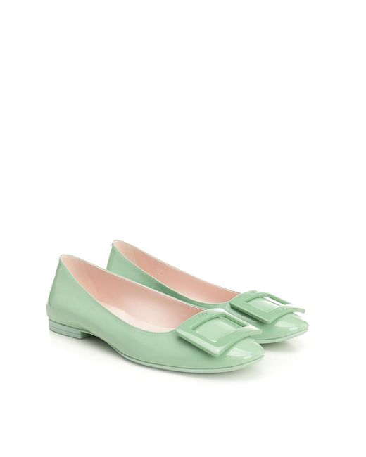 Roger Vivier Green Patent Leather Gommettine Ballerinas