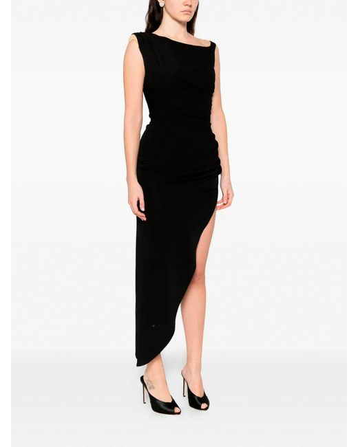 Elisabetta Franchi Black Asymmetric Sleeveless Dress