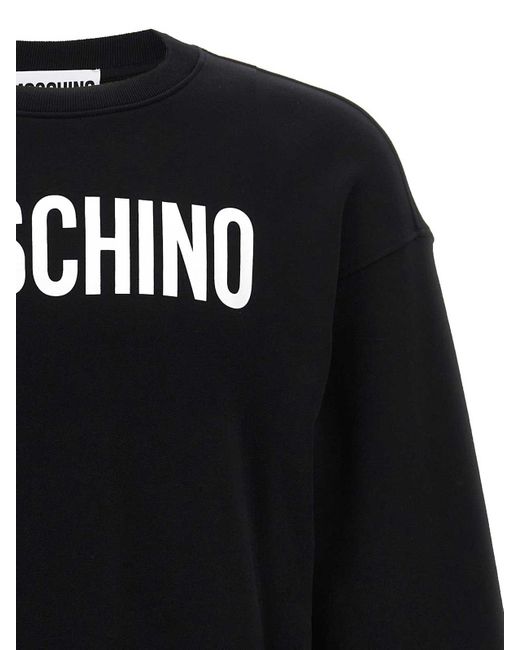 Moschino Black Logo Print Cotton Sweatshirt With Crew Neck for men