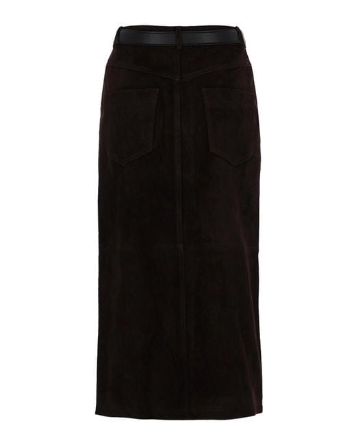 Self-Portrait Black Suede Midi Skirt