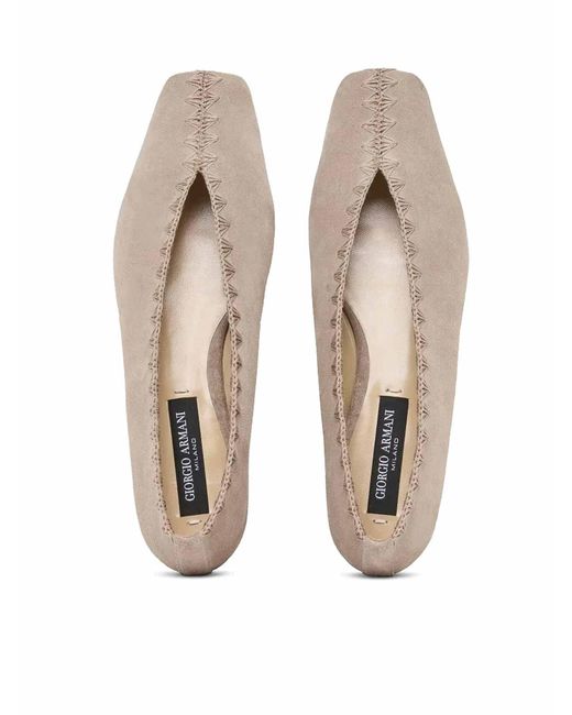 Giorgio Armani Brown Suede Ballerinas With Embroidery
