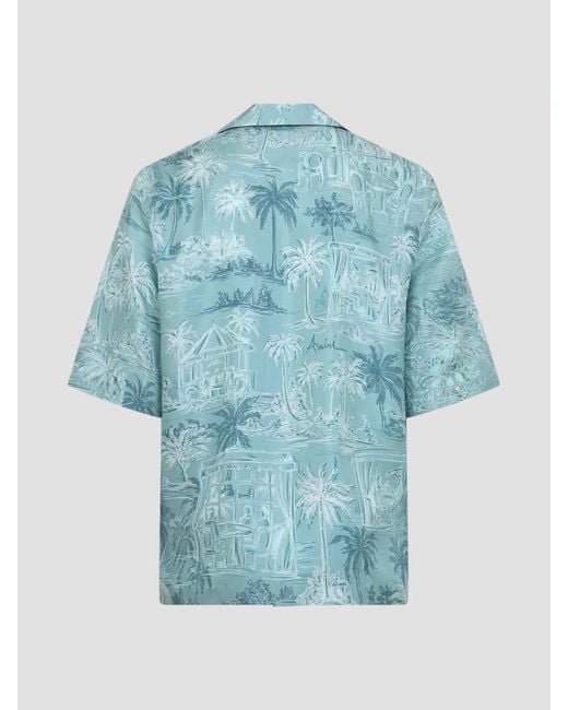 Amiri Blue Chateau Sketch Bowling Shirt for men