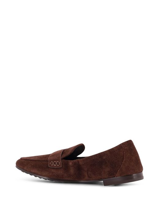 Tory Burch Brown Suede Moccasin With Metal Logo Detail