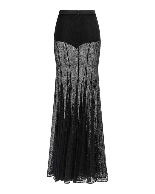 Elisabetta Franchi Black Lace Long Skirt