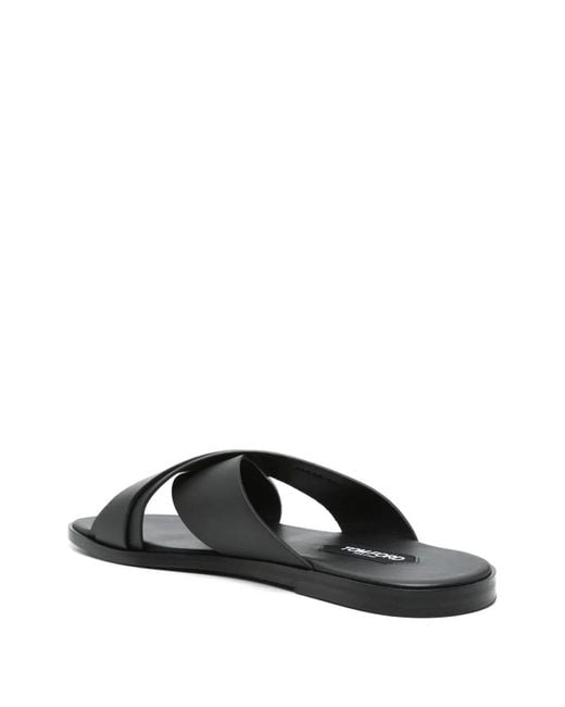 Tom Ford Black Preston Logo-Perforated Slides for men