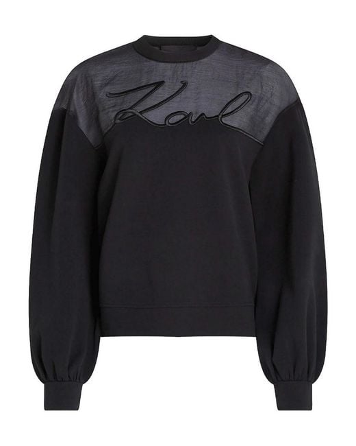 Karl Lagerfeld Black Fabric Mix Signature Sweatshirt