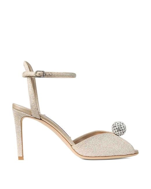 Jimmy Choo White Sacora 85Mm Crystal Embellished Sandals
