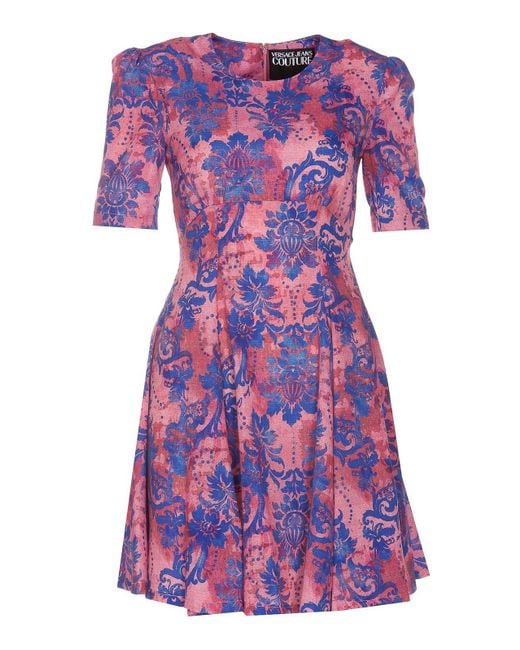 Versace Jeans Couture Purple Baroque Print Dress