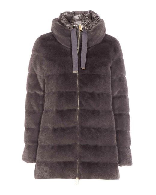Herno Brown A-Shape Faux Fur Down Jacket