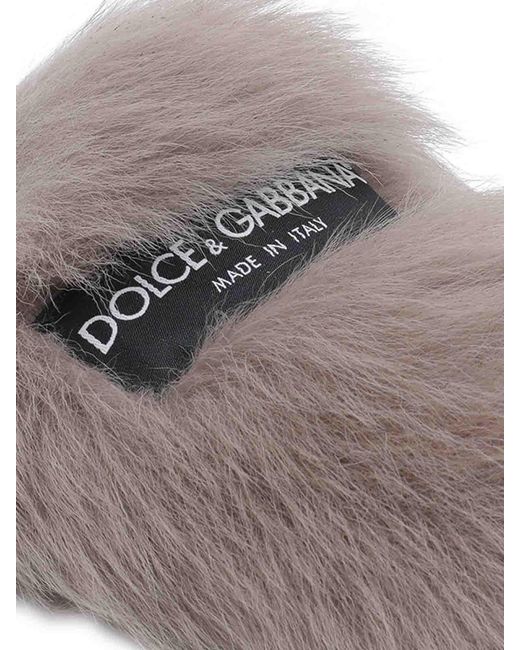 Dolce & Gabbana Gray Shearling And Suede Slippers