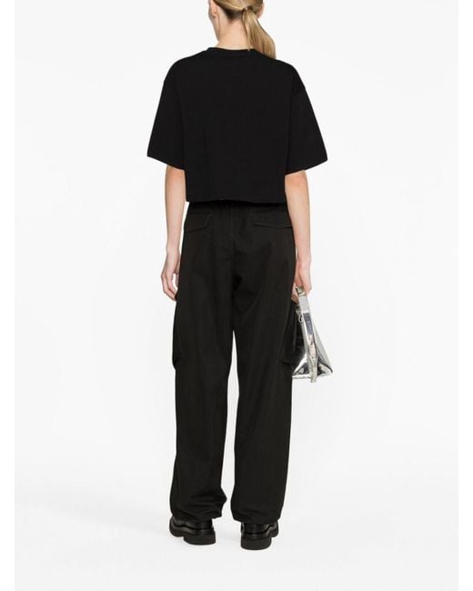 Balmain Black Logo Cropped Cotton T-Shirt