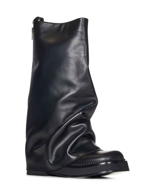 The Attico Black Robin Calf Leather Combat Boots