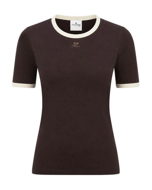 Courreges Black T-Shirt With Contrasting Trim