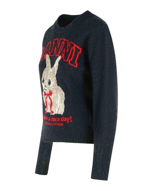 Ganni Blue Phantom Wool Blend Sweater