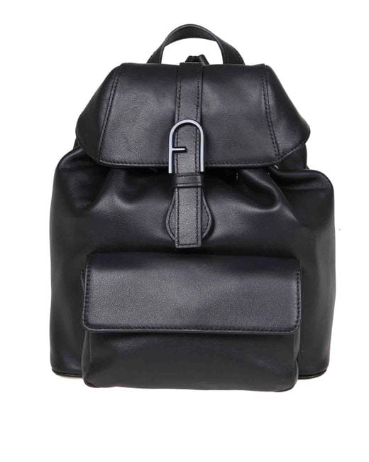 Furla Black Flow S Backpack In Leather