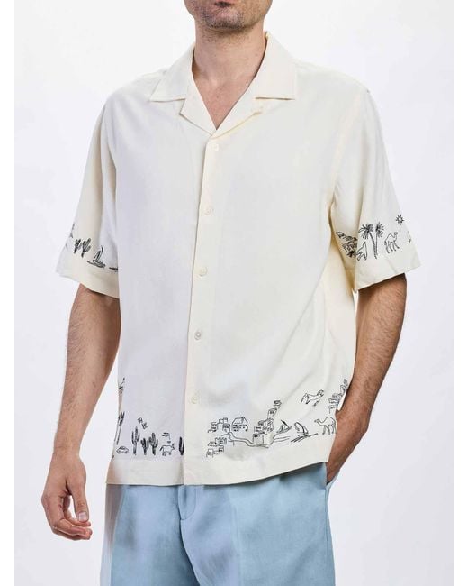 Paul Smith White Summer Reverie Embroidery S/S Shirt for men