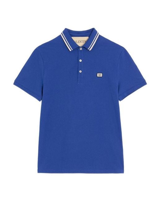 Valentino Garavani Blue Vlogo Signature Piquet Cotton Polo Shirt for men