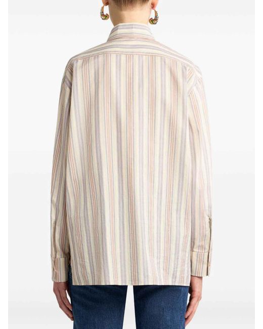 Etro Pink Striped Cotton Oversized Shirt With Print