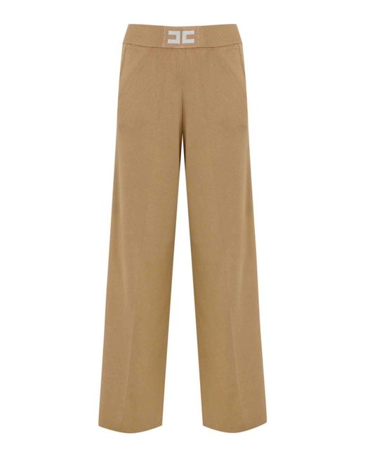Elisabetta Franchi Natural Viscose Trousers With Shiny Bands