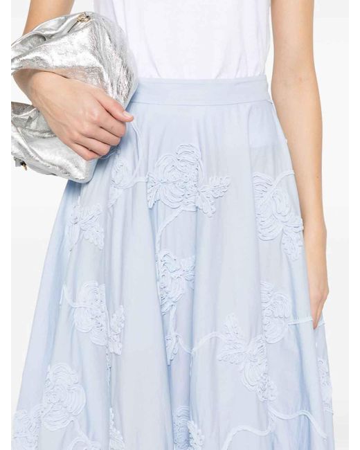 ROTATE BIRGER CHRISTENSEN Blue Long Skirt With Floral Applique