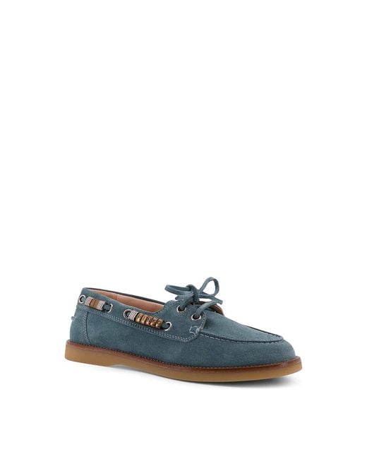 Pinko Blue Grace Suede Loafers With Metal Lettering Logo