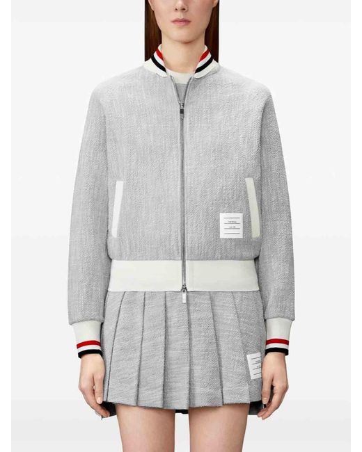 Thom Browne Gray Zip-Up Bomber Jacket