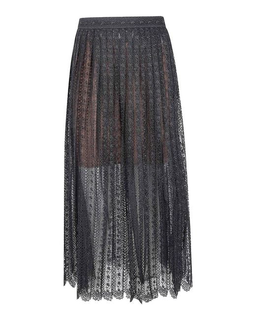Self-Portrait Gray Organza Lace Midi Skirt