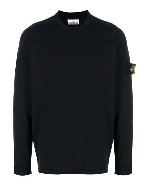 Stone Island Blue Crewneck Sweatshirt With Logo Patch for men