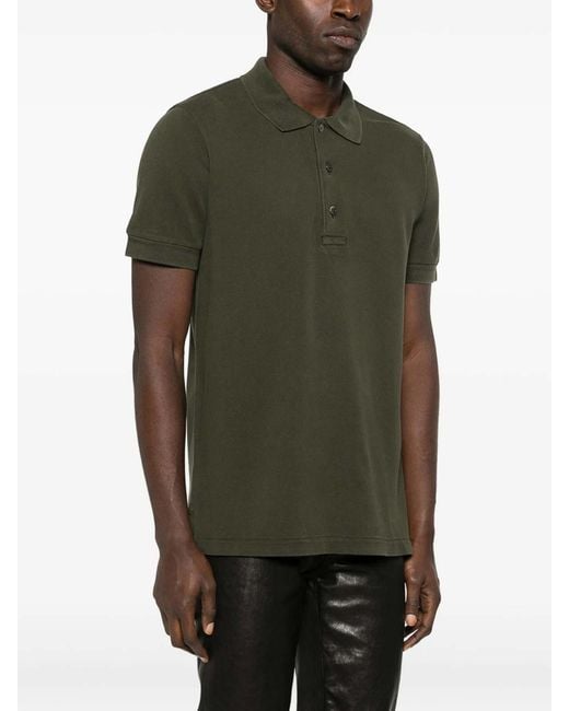 Tom Ford Green Lyocell Piquet Short Sleeves Polo Shirt for men