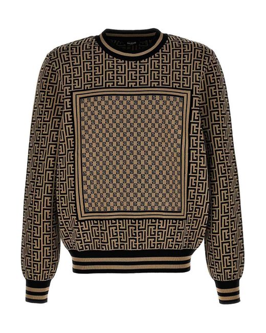 Balmain Gray Mini Monogram Sweater for men