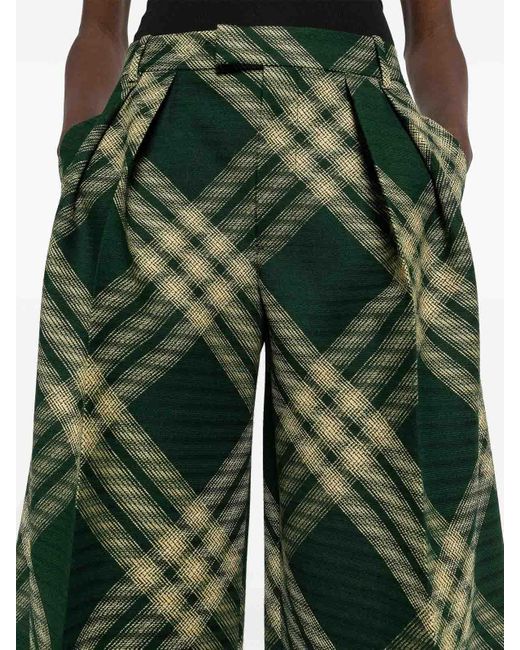 Burberry Green Check Trousers With Pleat-detail