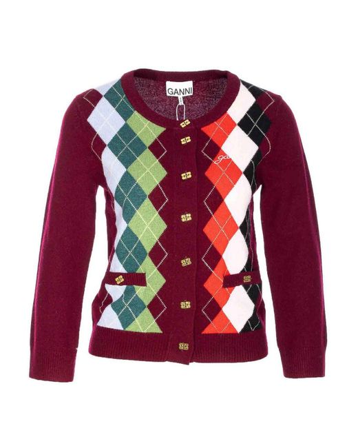 Ganni Red Tawny Port Cardigan