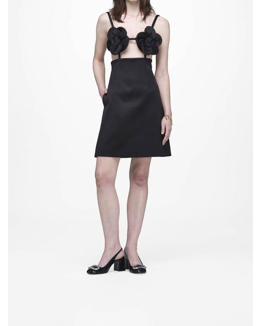 Marc Jacobs Black Satin Daisy Applique Dress