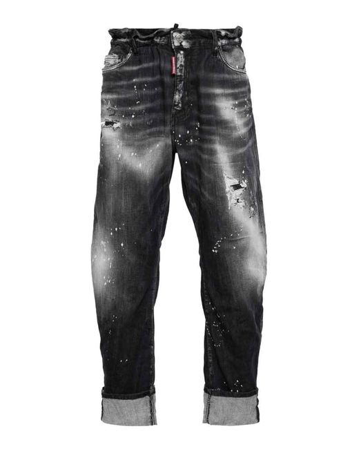 DSquared² Gray Big Brother Distressed-finish Jeans for men