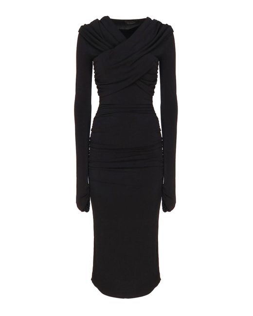ANDAMANE Black Fitted Dress With Hood