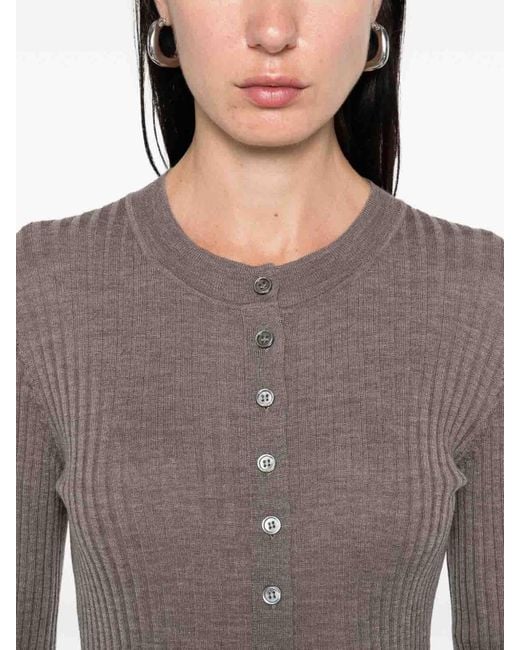 Soeur Brown Ribbed Sweater With Buttons