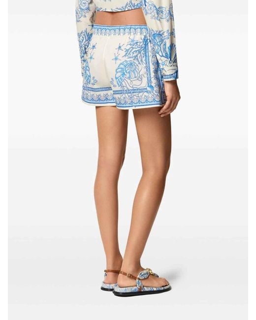 Versace Blue Cotton Shorts With Underwater Baroque Print