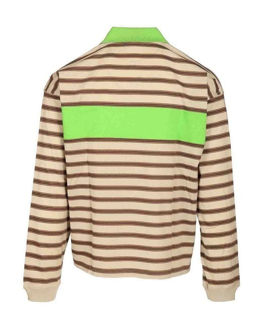 Versace Green Striped Cotton Polo Shirt With Inlay for men