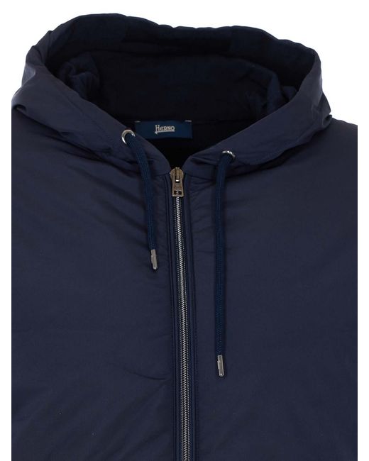 Herno Blue Nylon And Pique Knit Cardigan for men