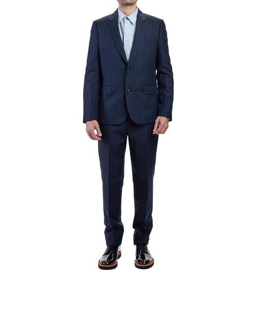 Paul Smith Blue Soho Pinstriped Wool And Linen Suit for men