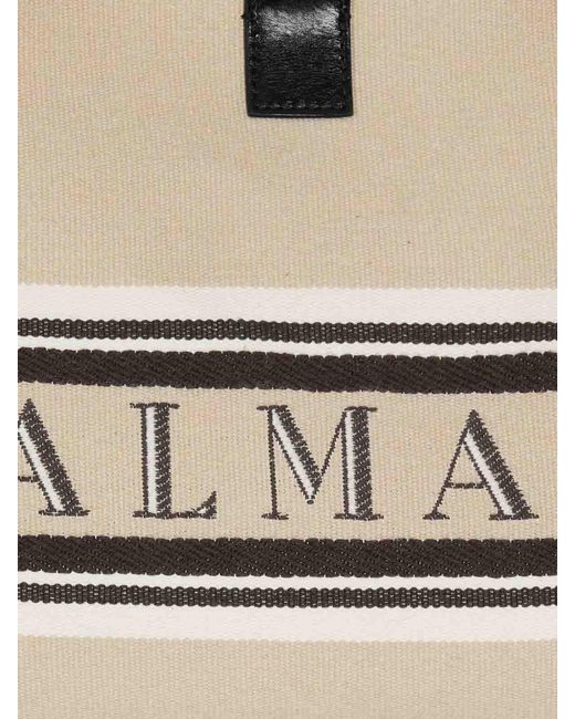 Balmain White Release Small Canvas And Leather Tote