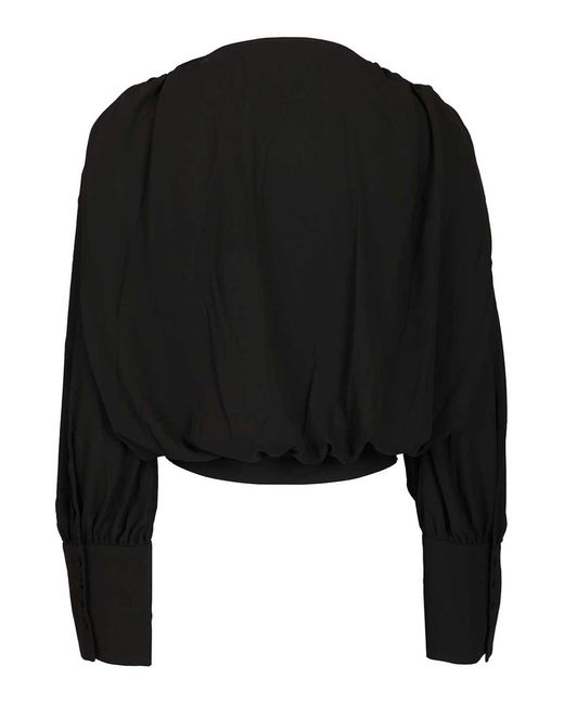ROTATE BIRGER CHRISTENSEN Black Long Sleeve V-Neck Top