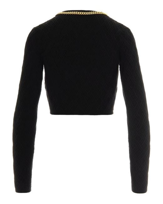 Elisabetta Franchi Black Tricot Cropped Cardigan
