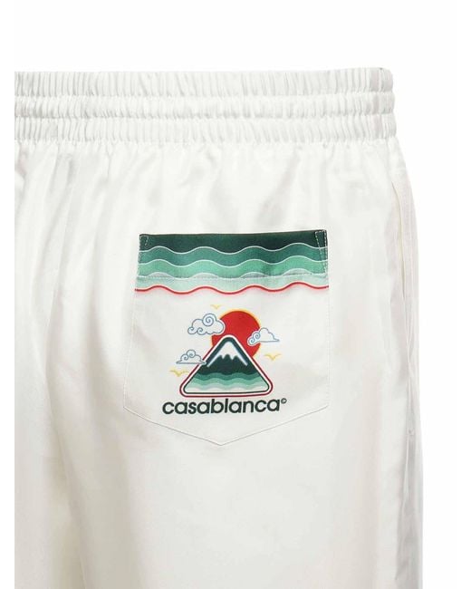 Casablanca Green Montagne Ondulee Silk Shorts for men